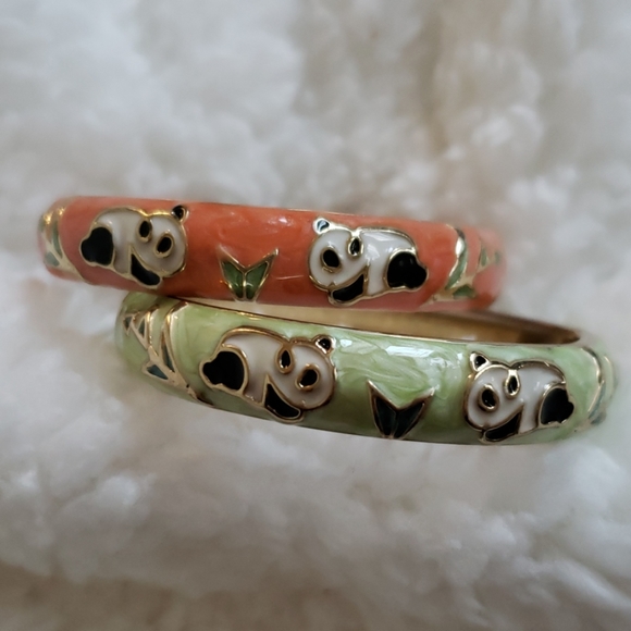 Jewelry - 2 kids panda enameled spring closer bracelets